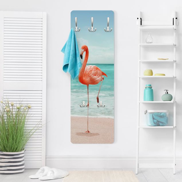 Wall mounted coat rack landscape Beach With Flamingo