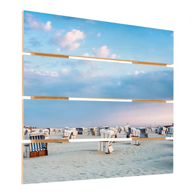 Prints on wood Beach Chairs On The North Sea Beach