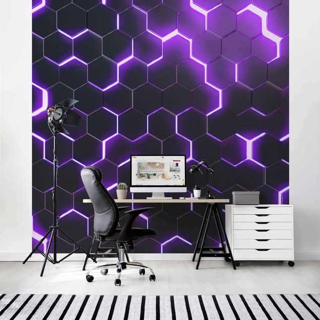 Wallpapers geometric Structured Hexagons With Neon Light In Purple