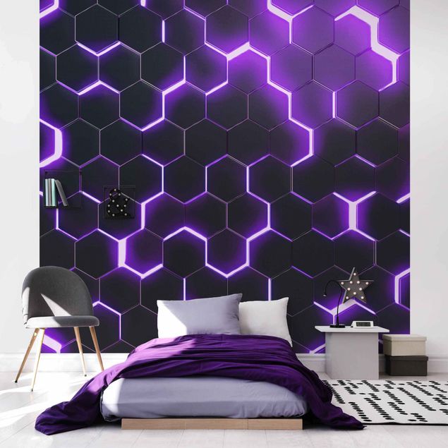 Wallpapers patterns Structured Hexagons With Neon Light In Purple