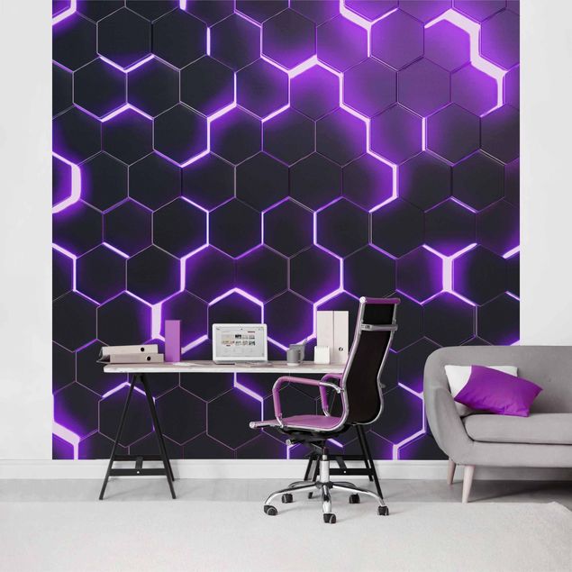 Wallpapers 3d Structured Hexagons With Neon Light In Purple