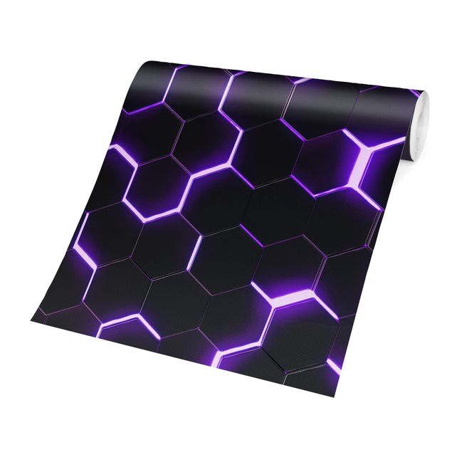 Wallpapers black Structured Hexagons With Neon Light In Purple