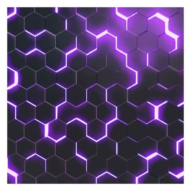 Self adhesive wallpapers Structured Hexagons With Neon Light In Purple