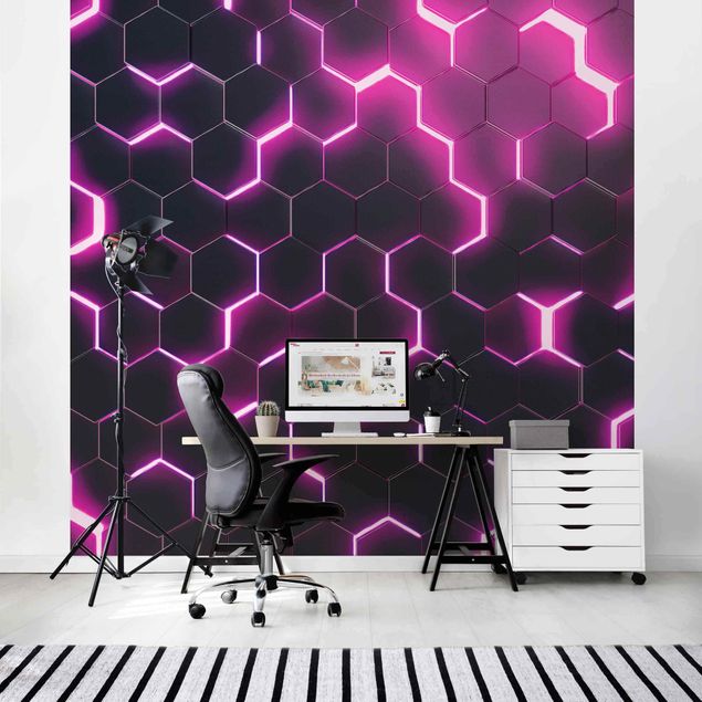 Wallpapers patterns Structured Hexagons With Neon Light In Pink