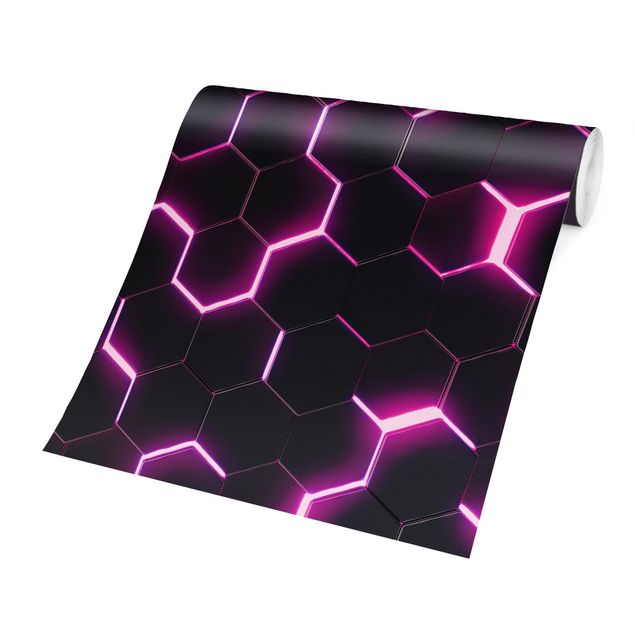 Wallpapers black Structured Hexagons With Neon Light In Pink