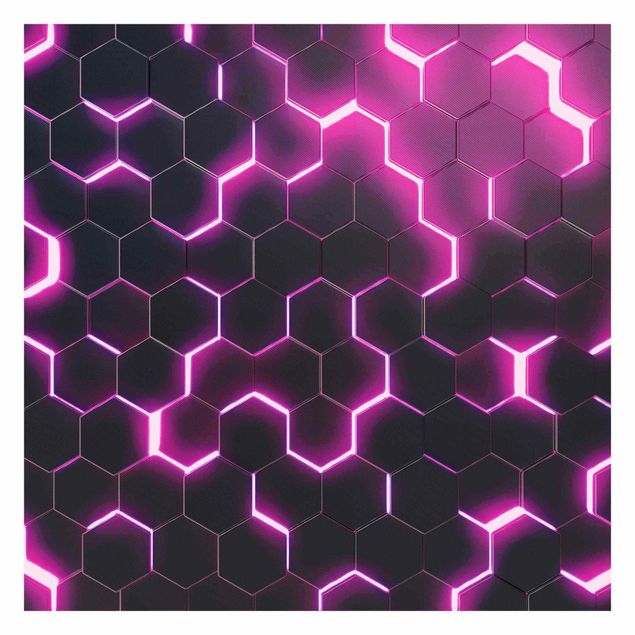 Peel and stick wallpaper Structured Hexagons With Neon Light In Pink