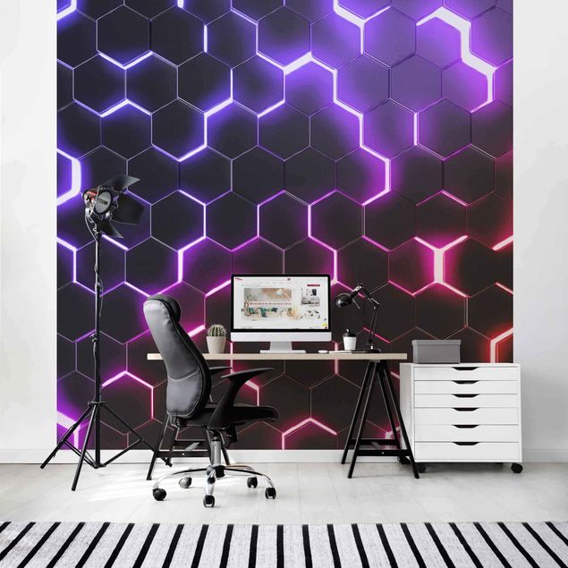 Wallpapers patterns Structured Hexagons With Neon Light In Pink And Purple