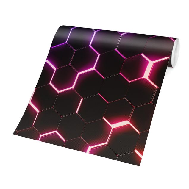 Wallpapers black Structured Hexagons With Neon Light In Pink And Purple
