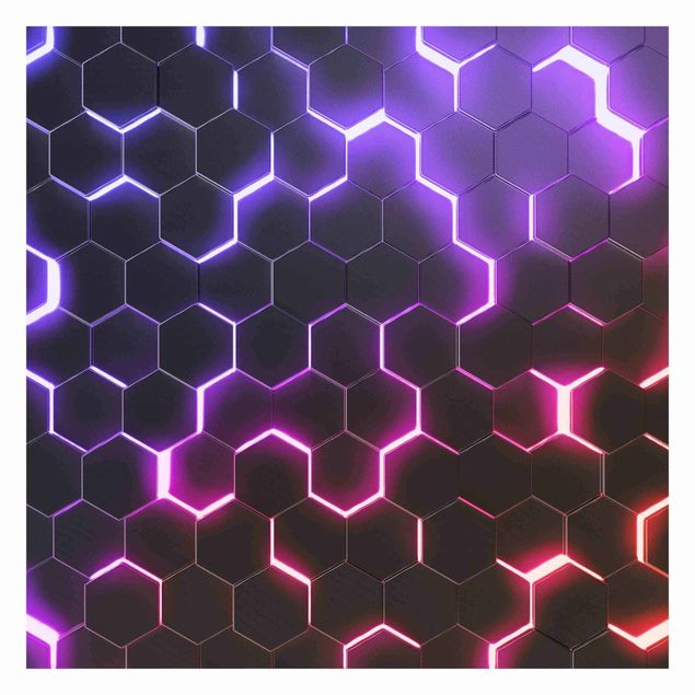 Self adhesive wallpapers Structured Hexagons With Neon Light In Pink And Purple