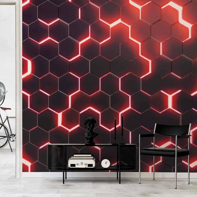 Wallpapers patterns Structured Hexagons With Neon Light In Red