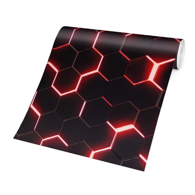 Wallpapers black Structured Hexagons With Neon Light In Red