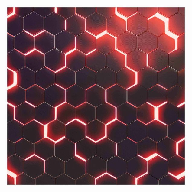 Self adhesive wallpapers Structured Hexagons With Neon Light In Red