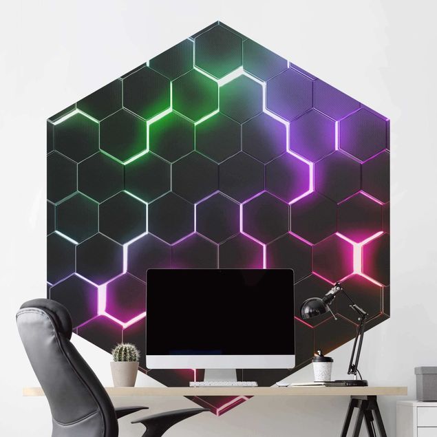 Wallpapers modern Hexagonal Pattern With Neon Light