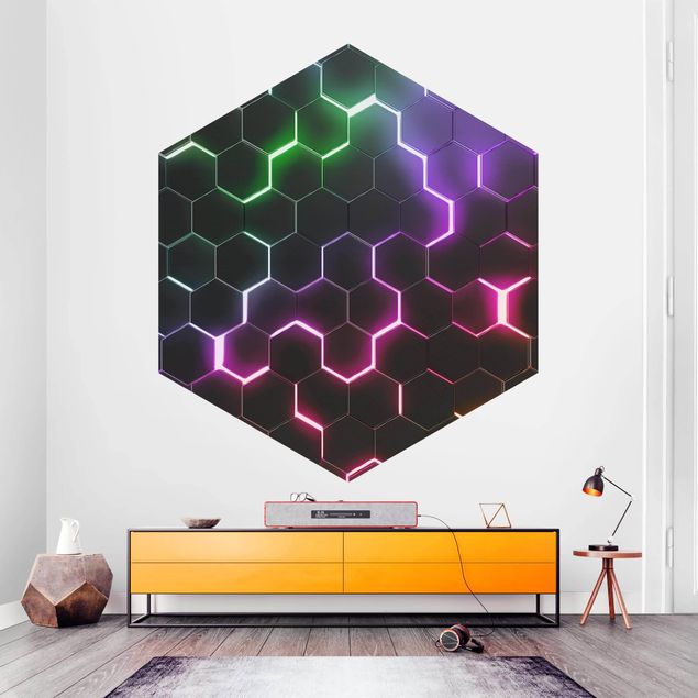 Wallpapers 3d Hexagonal Pattern With Neon Light