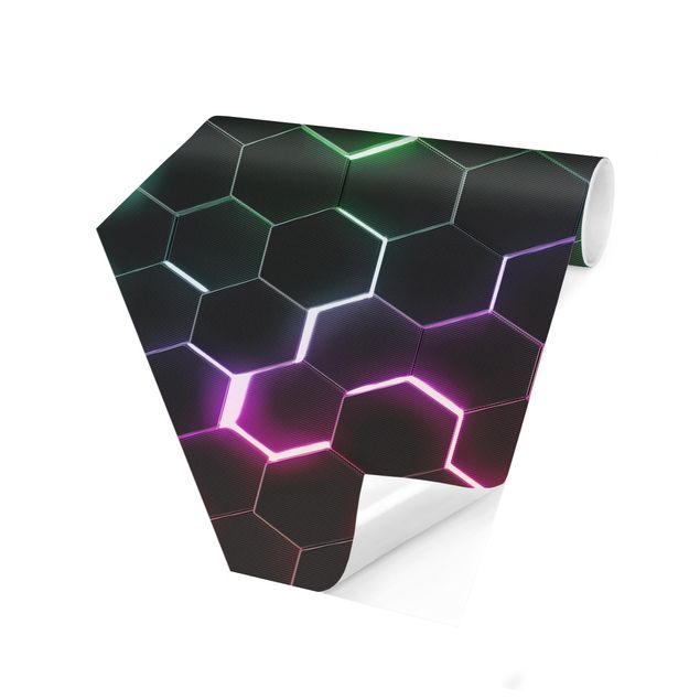 Self adhesive wallpapers Hexagonal Pattern With Neon Light