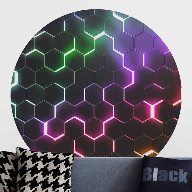 Photo wallpapers Hexagonal Pattern With Neon Light