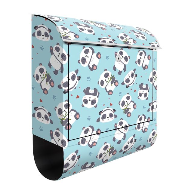 Letterboxes animals Cute Panda With Paw Prints And Hearts Pastel Blue