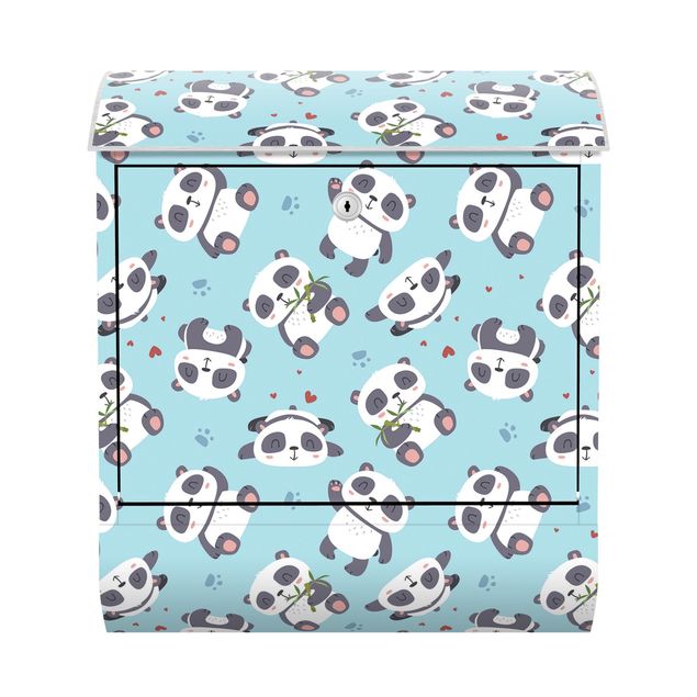 Letterboxes blue Cute Panda With Paw Prints And Hearts Pastel Blue