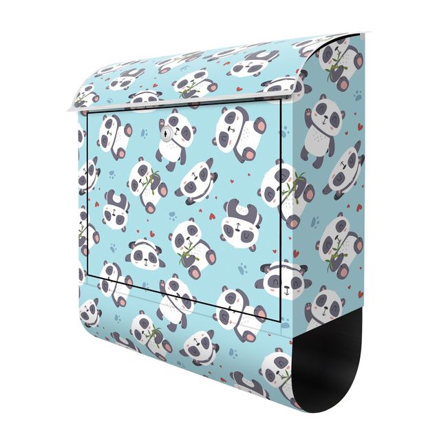 Mailbox Cute Panda With Paw Prints And Hearts Pastel Blue