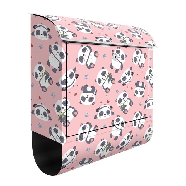 Letterboxes animals Cute Panda With Paw Prints And Hearts Pastel Pink