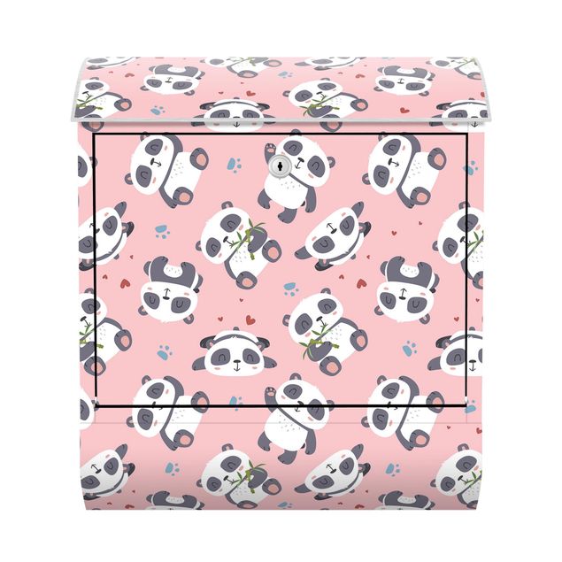 Letterboxes pink Cute Panda With Paw Prints And Hearts Pastel Pink
