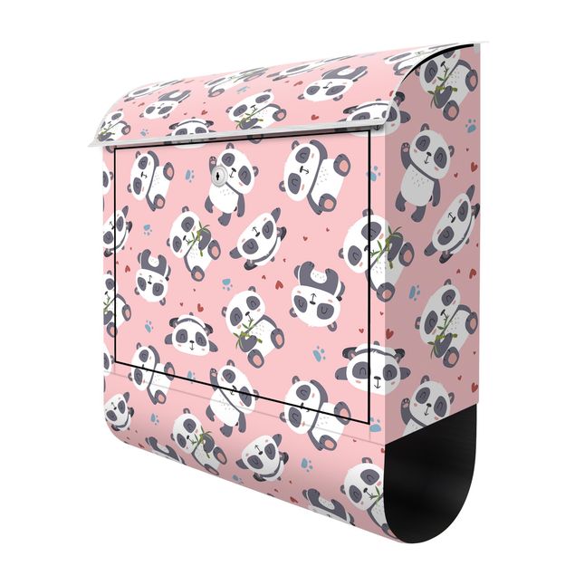 Mailbox Cute Panda With Paw Prints And Hearts Pastel Pink