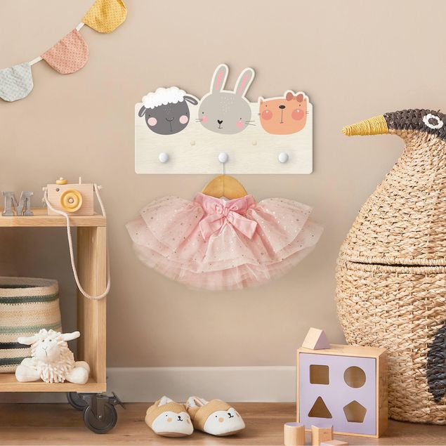 Wall coat rack Cute Zoo - Sheep Bunny And Cat
