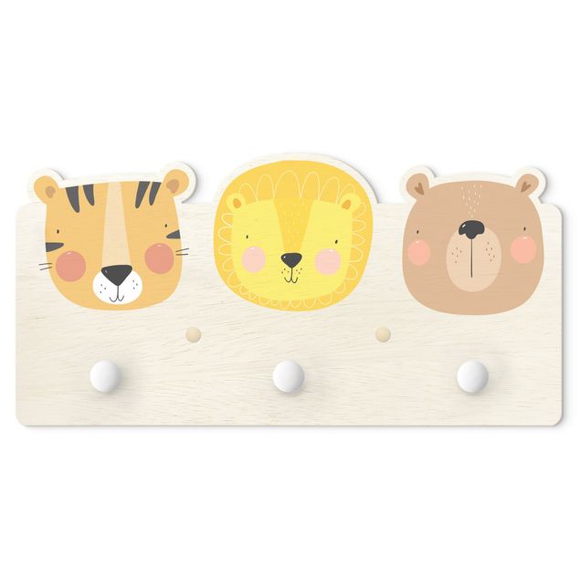 Wall coat rack Cute Zoo - Tiger Lion And Bear