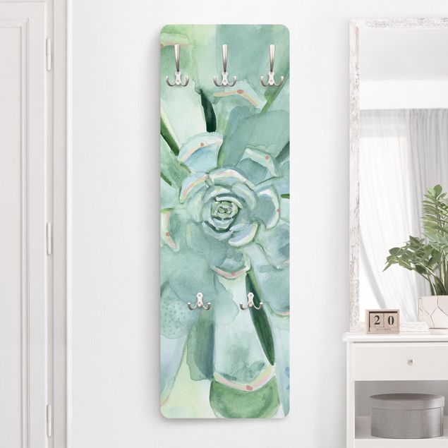 Wall mounted coat rack flower Succulent Plant Watercolour Light Coloured