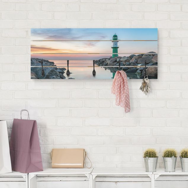 Wall mounted coat rack landscape Sunset at the Lighthouse