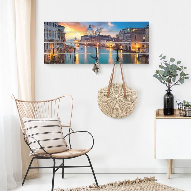 Wall mounted coat rack landscape Sunset in Venice