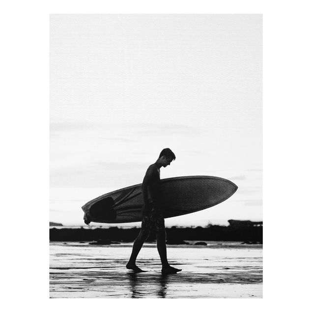 Glass prints landscape Shadow Surfer Boy In Profile