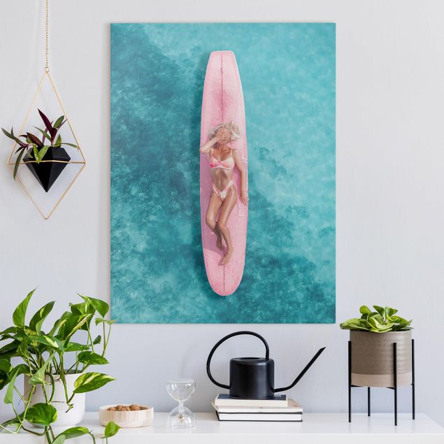 Prints landscape Surfer Girl With Pink Board