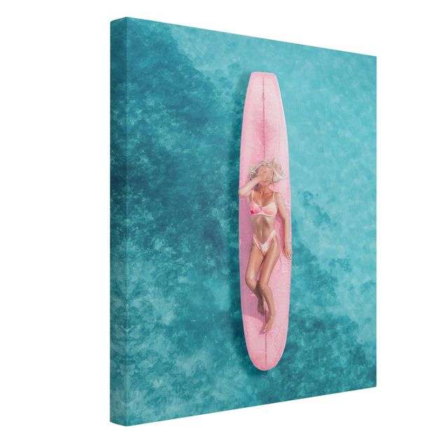 Modern art prints Surfer Girl With Pink Board