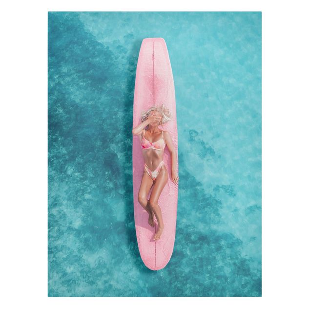 Canvas landscape Surfer Girl With Pink Board
