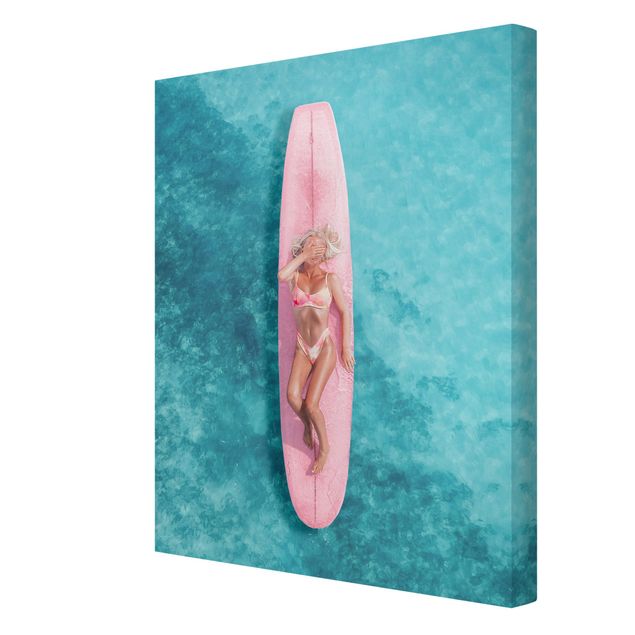Canvas beach Surfer Girl With Pink Board