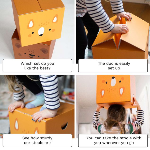 FOLDZILLA cardboard stools for kids - Cute Dog & Cat