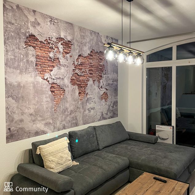 Self adhesive wallpapers Shabby Concrete Brick World Map