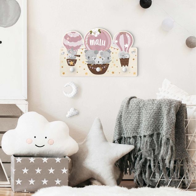 Wall mounted coat rack animals Animals In Balloons With Customised Name Pink
