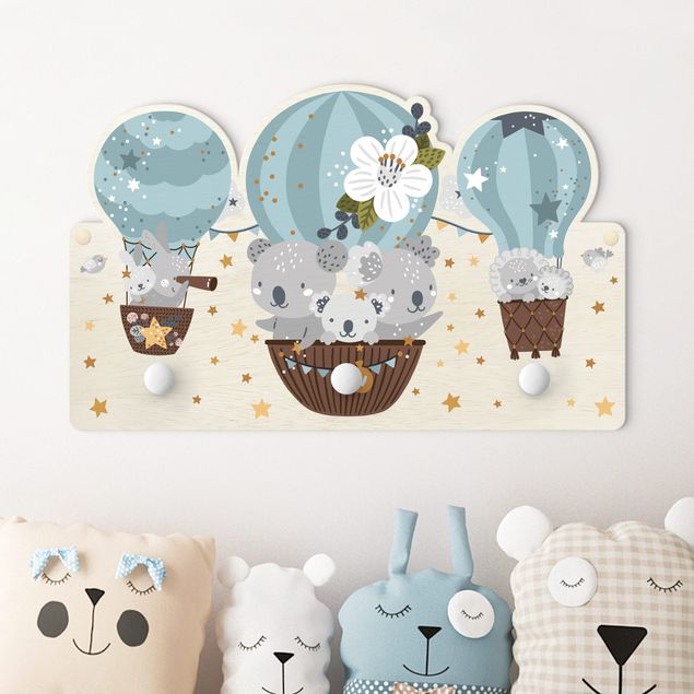 Nursery decoration Animals In Balloons Clouds Stars Blue