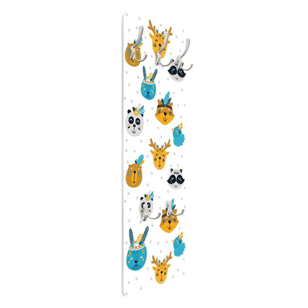 Wall mounted coat rack Animal Friends With Small Feathered Headdresses
