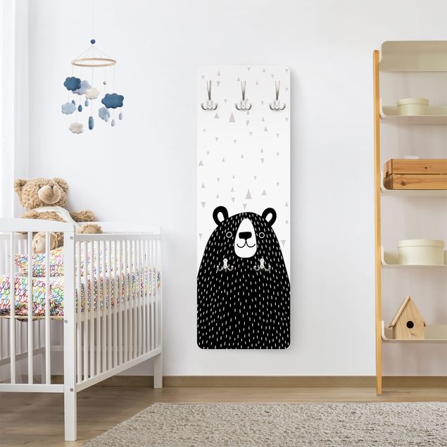 Wall mounted coat rack black and white Zoo With Patterns - Bear