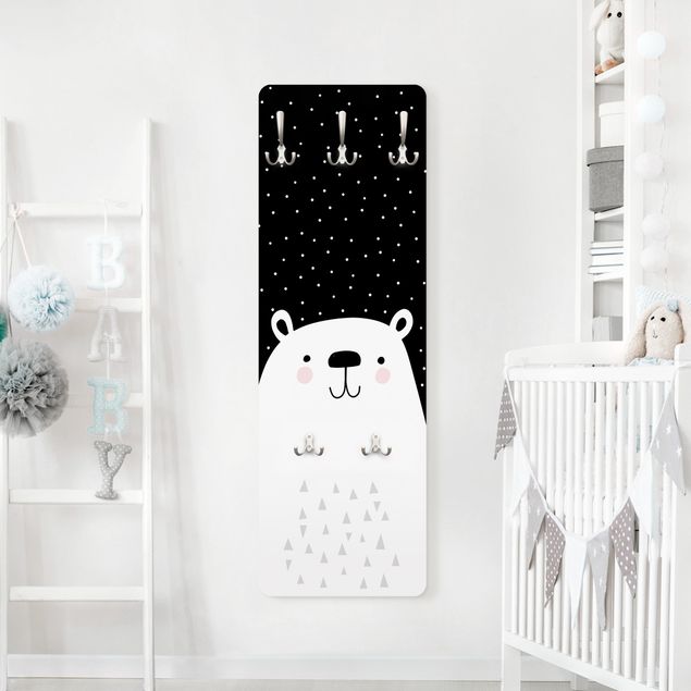 Wall mounted coat rack black and white Zoo With Patterns - Polar Bear