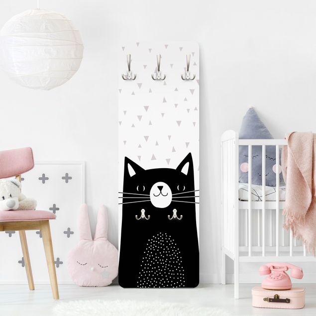 Wall mounted coat rack black and white Zoo With Patterns - Cat
