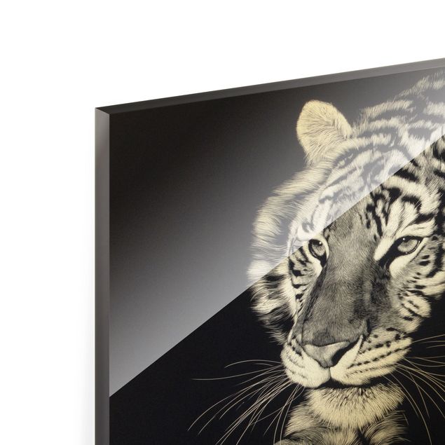 Prints black and white Tiger In The Sunlight On Black