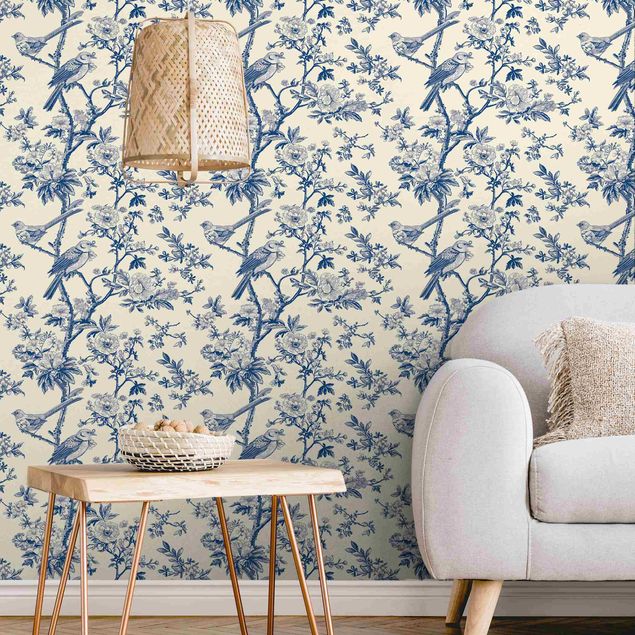 Wallpapers rose Toile Sparrows And Dog Roses