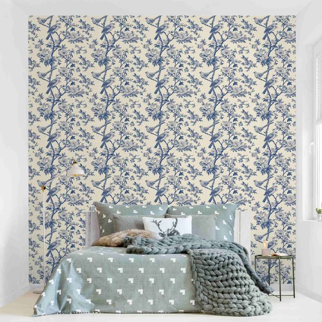 Wallpapers flower Toile Sparrows And Dog Roses