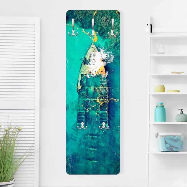 Wall mounted coat rack landscape Top View Ship Wreck In The Ocean