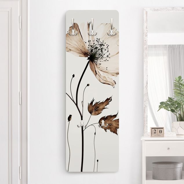 Wall mounted coat rack flower Transparent blossom brown