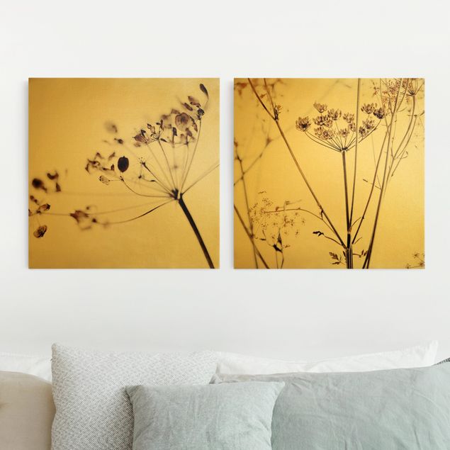 Canvas prints grasses Dried Flowers Set